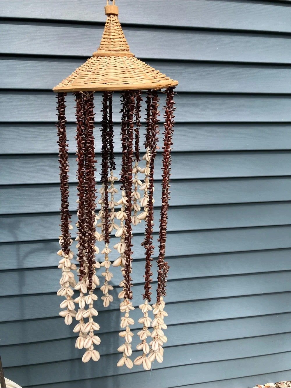 Woven Rattan Hanging Shell Wind Chime - Brown & Natural